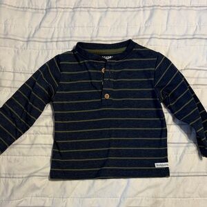 Rugged Bear Navy & Olive Stripe Henley Long-Sleeve Tee